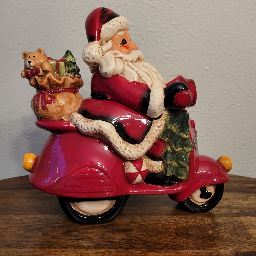 Santa on a Scooter Cookie Jar
